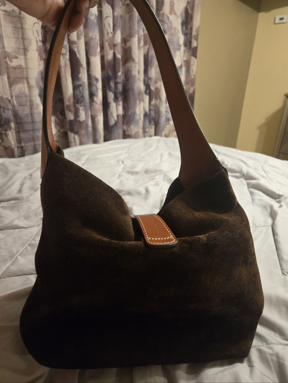 Used Dooney & Bourke Dark Brown Suede Shoulder Hobo with Gold Hardware - Picture 2 of 5